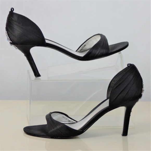 Aldo 8 Black Open-toe 4” Rhinestone Heels - Picture 5 of 8